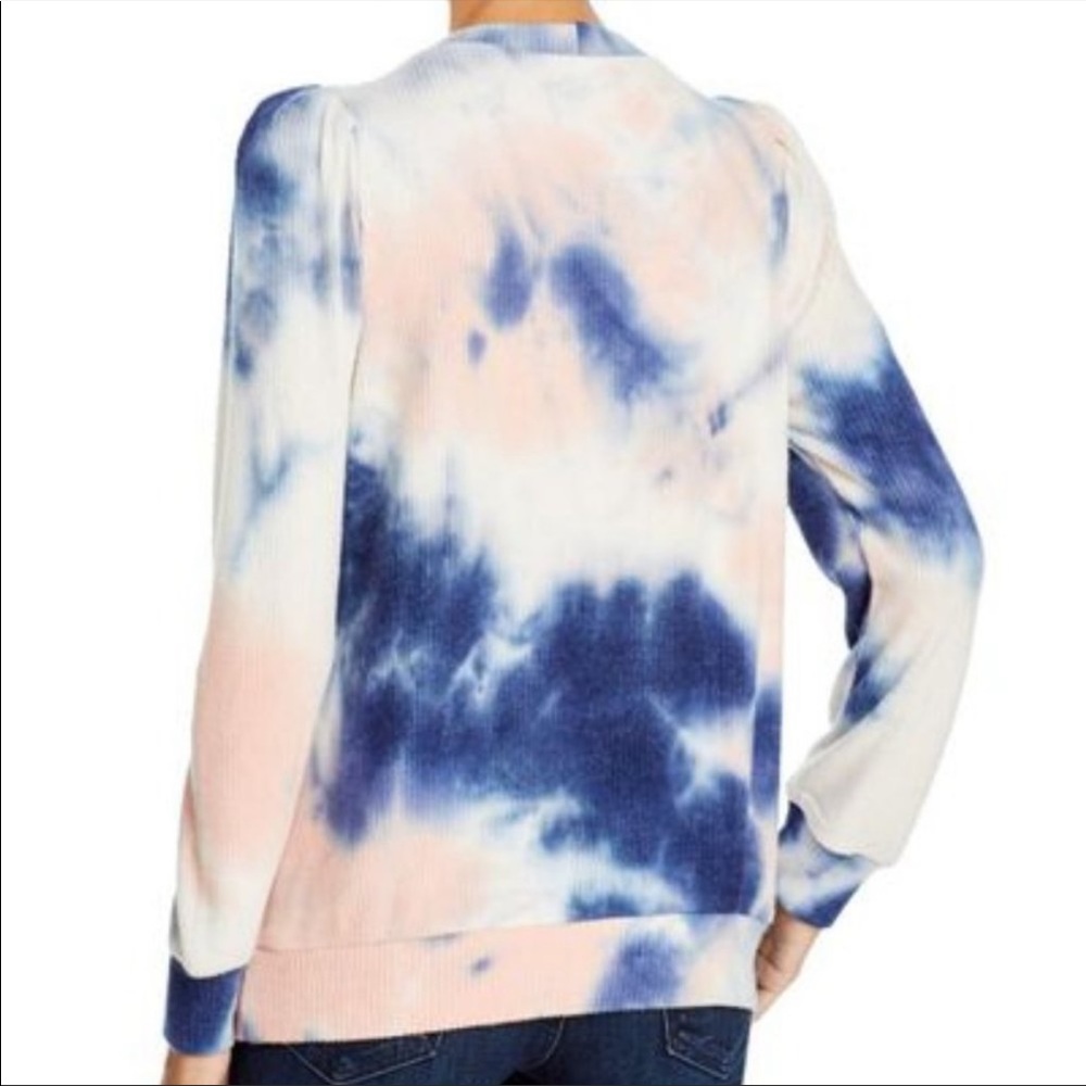 Status by Chenault Blue and Blush Tie Dye Puff Sleeve Pullover Top Medium - Picture 2 of 12